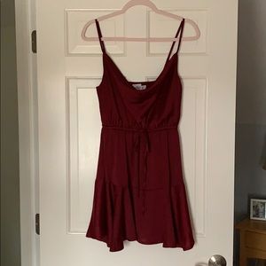 Red wine color silk mini dress
